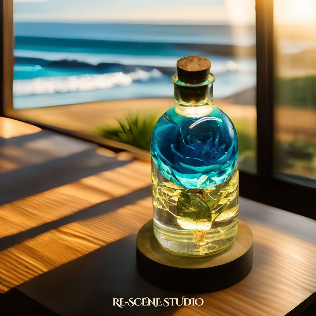 Blue Rose Resin Lamp — view 5