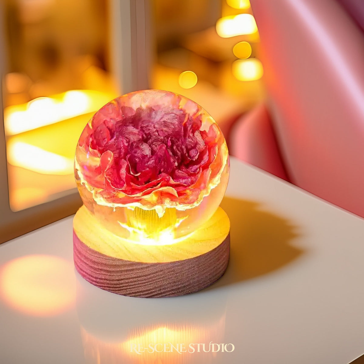 Carnation Sphere Resin Lamp — view 2