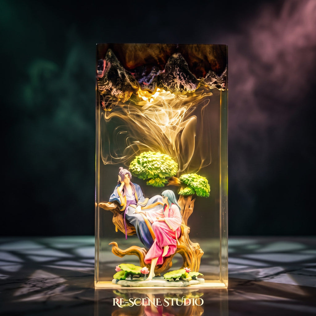 Cowherd and Weaver Girl Resin Lamp — view 3