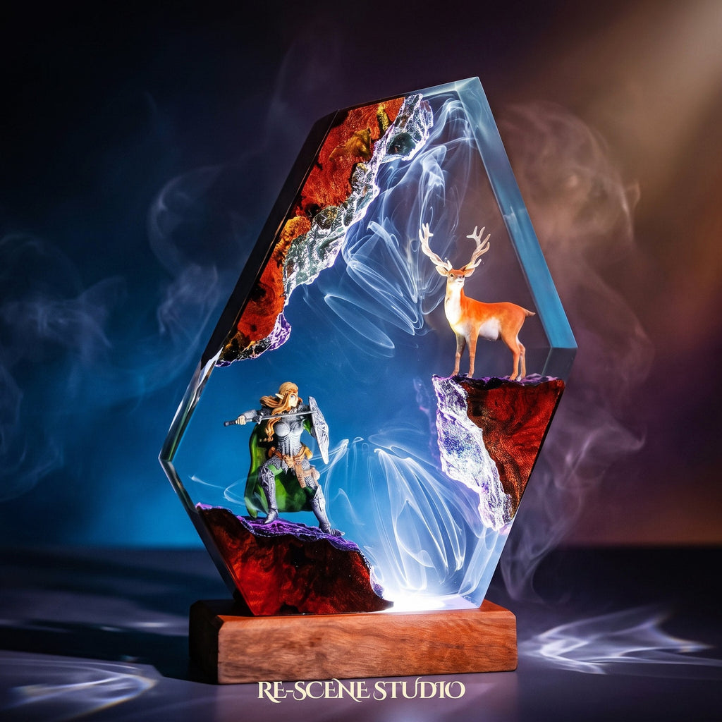 Elven Warrior and Stag Resin Lamp — view 2
