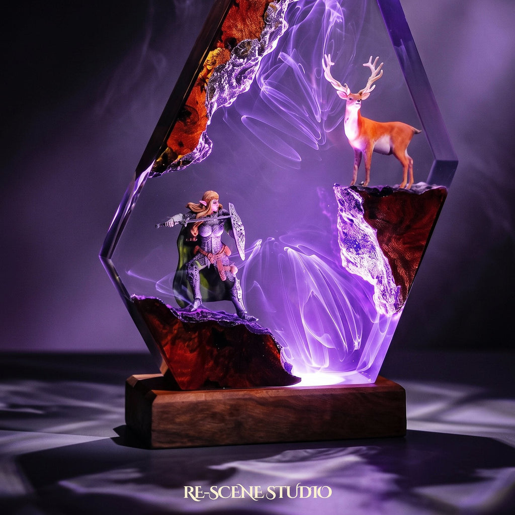 Elven Warrior and Stag Resin Lamp — view 3
