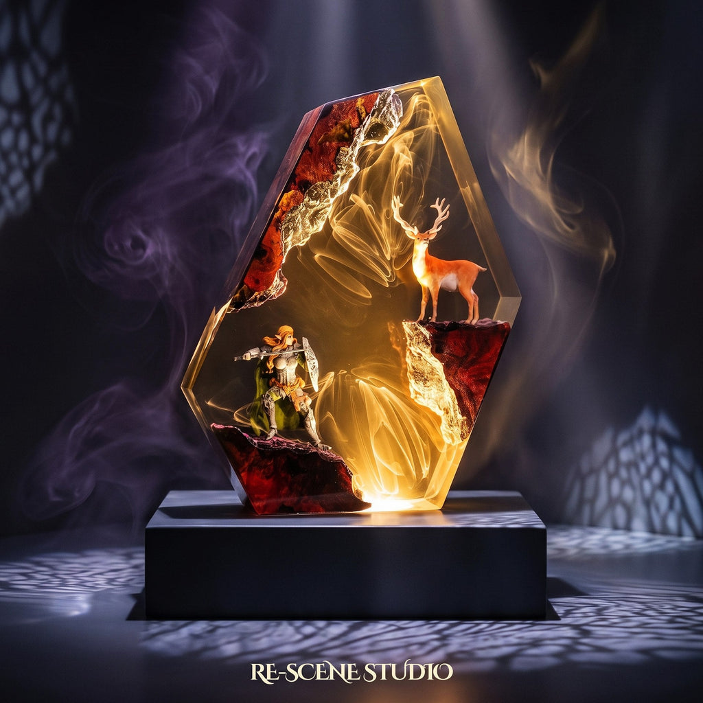 Elven Warrior and Stag Resin Lamp — view 4