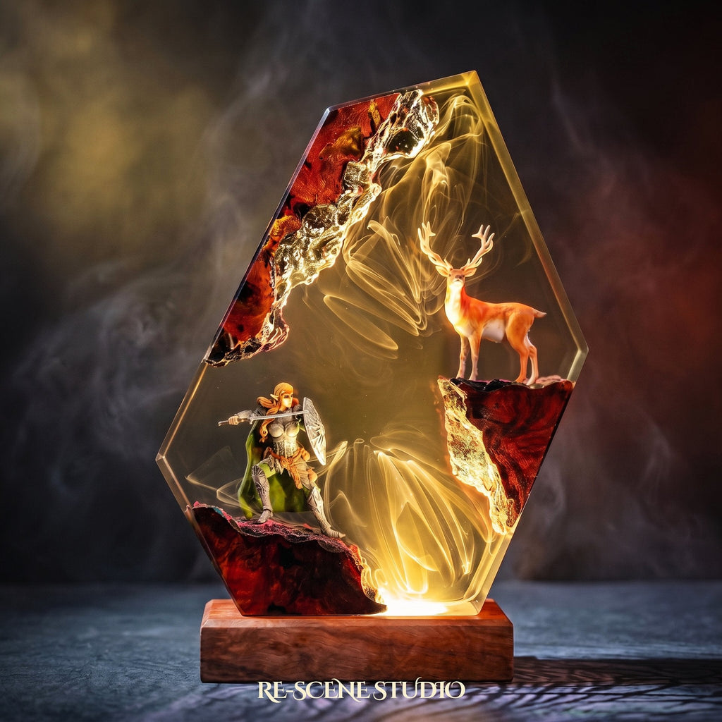 Elven Warrior and Stag Resin Lamp — view 5