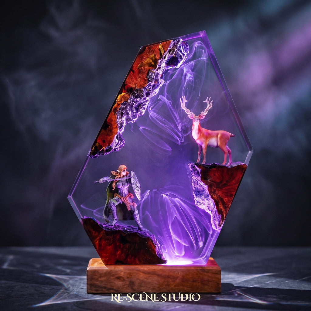 Elven Warrior and Stag Resin Lamp — view 6