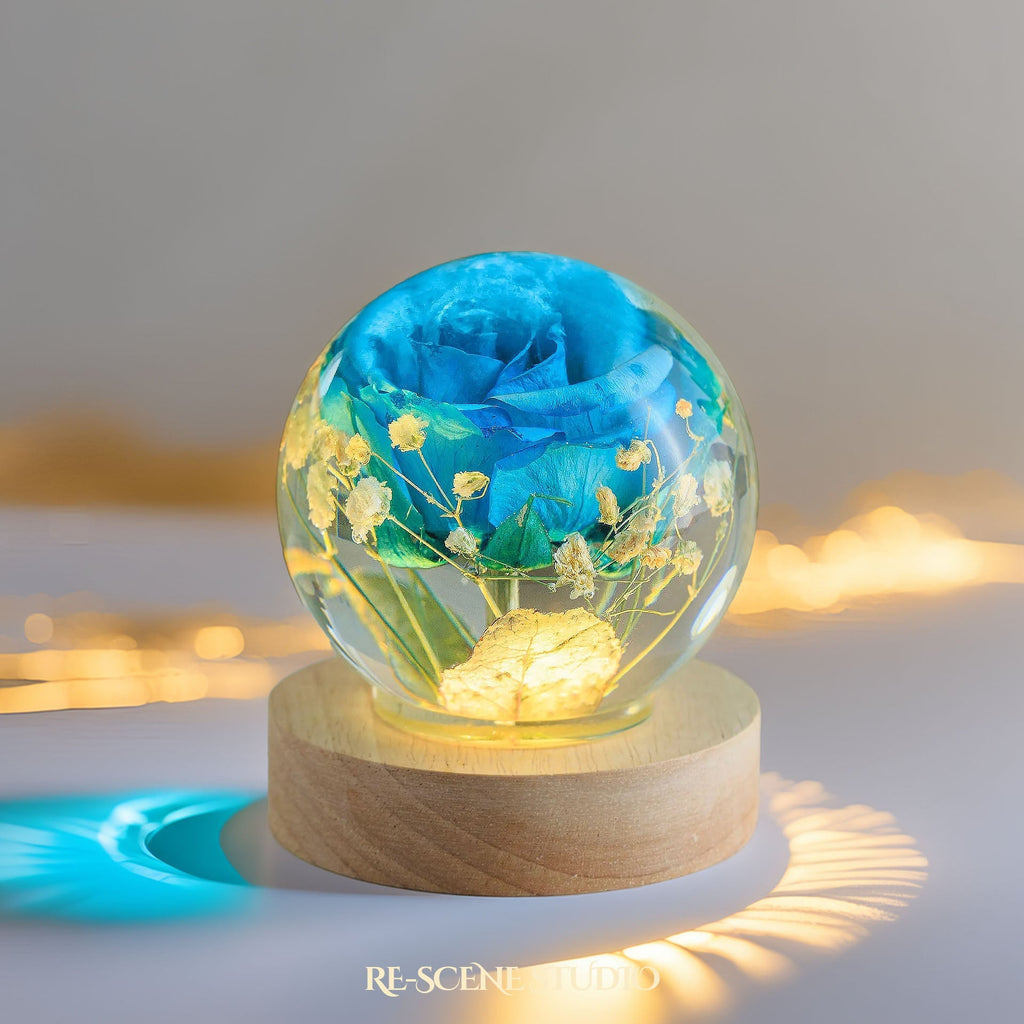 Eternal Blue Rose Globe Resin Lamp — view 2