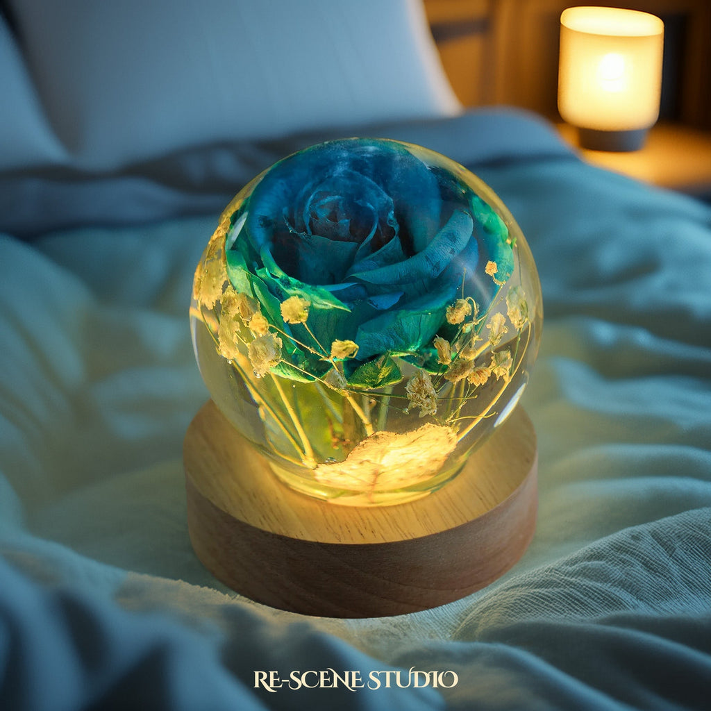 Eternal Blue Rose Globe Resin Lamp — view 3