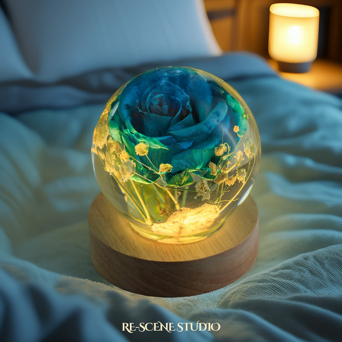 Eternal Blue Rose Globe Resin Lamp — view 3