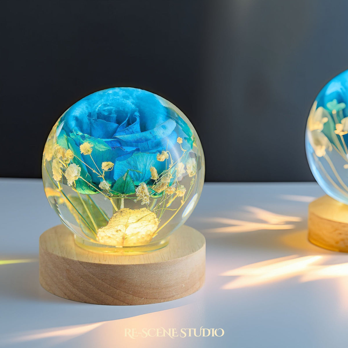 Eternal Blue Rose Globe Resin Lamp — view 4