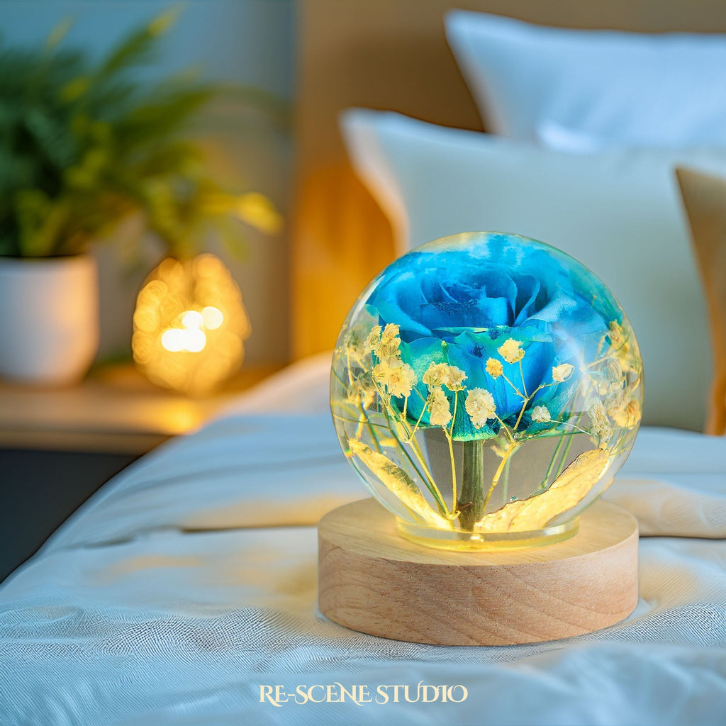 Eternal Blue Rose Globe Resin Lamp — view 5