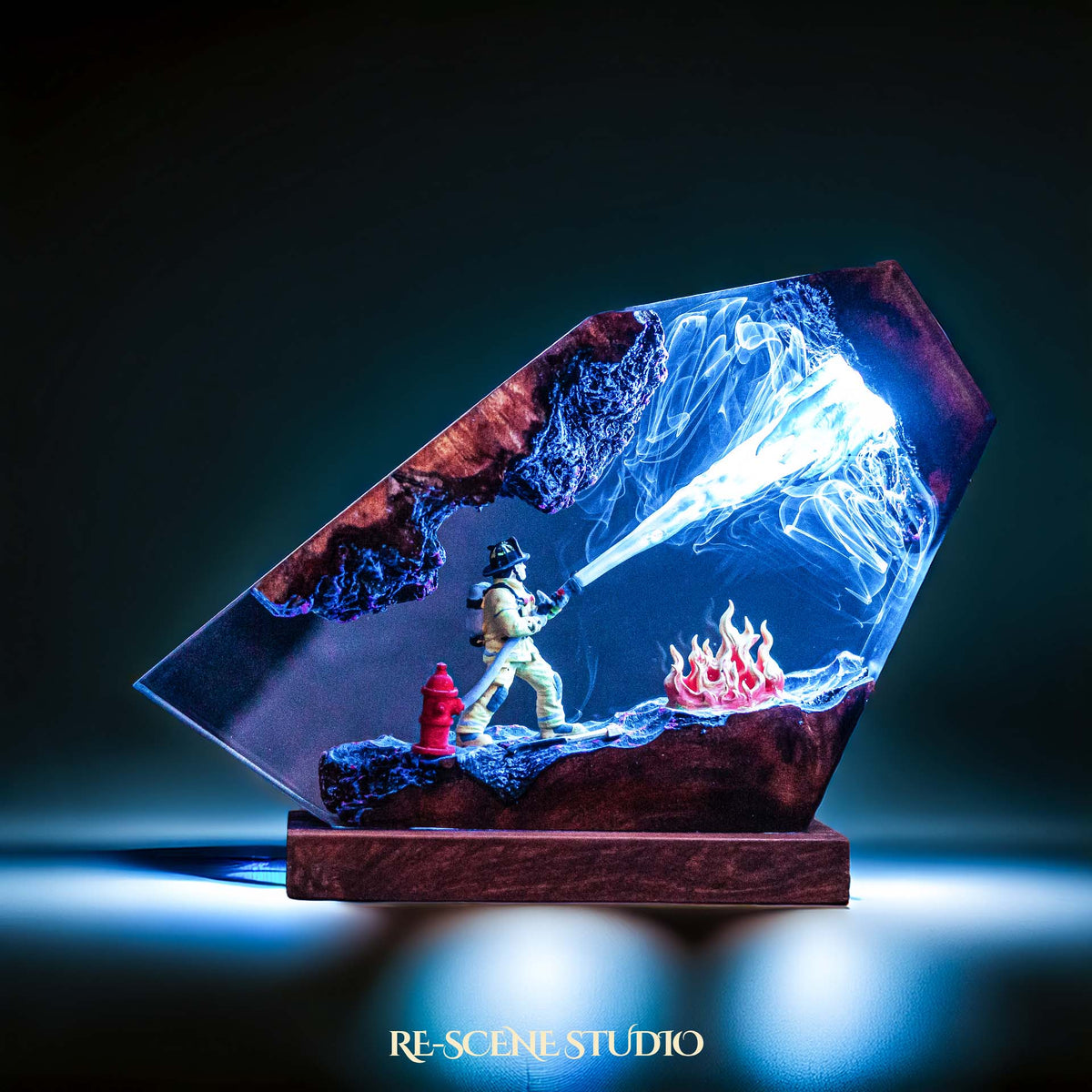Fire Fighter Resin Lamp