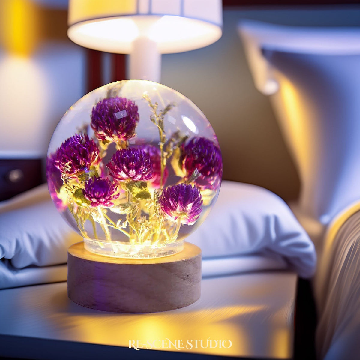 Globe Amaranth Sphere Resin Lamp