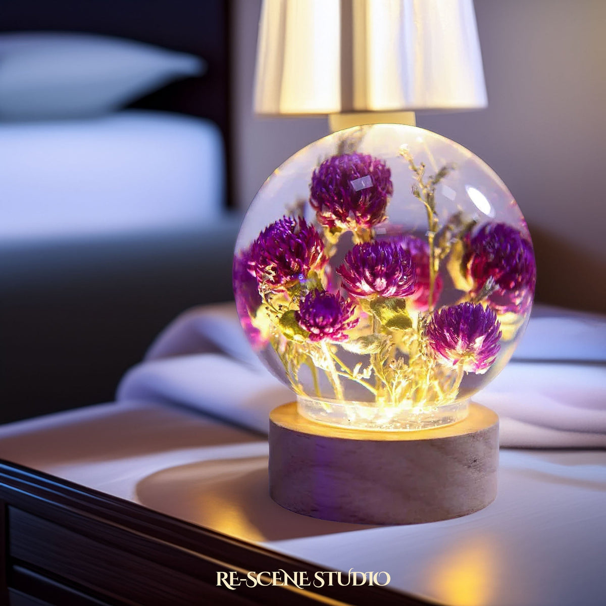 Globe Amaranth Sphere Resin Lamp — view 2