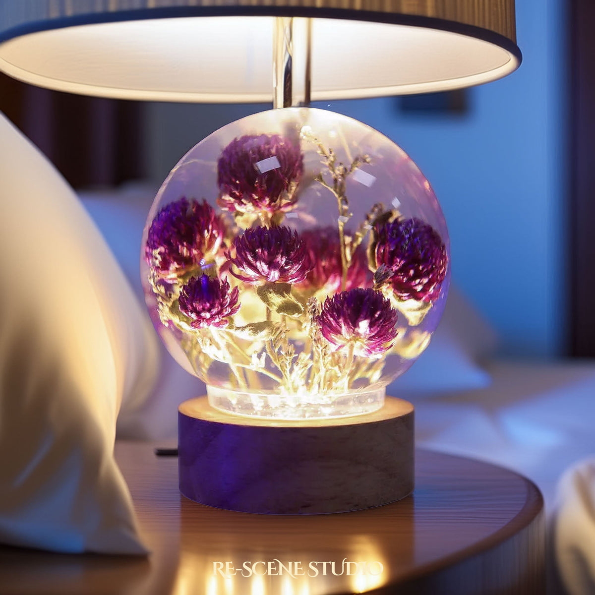 Globe Amaranth Sphere Resin Lamp — view 3
