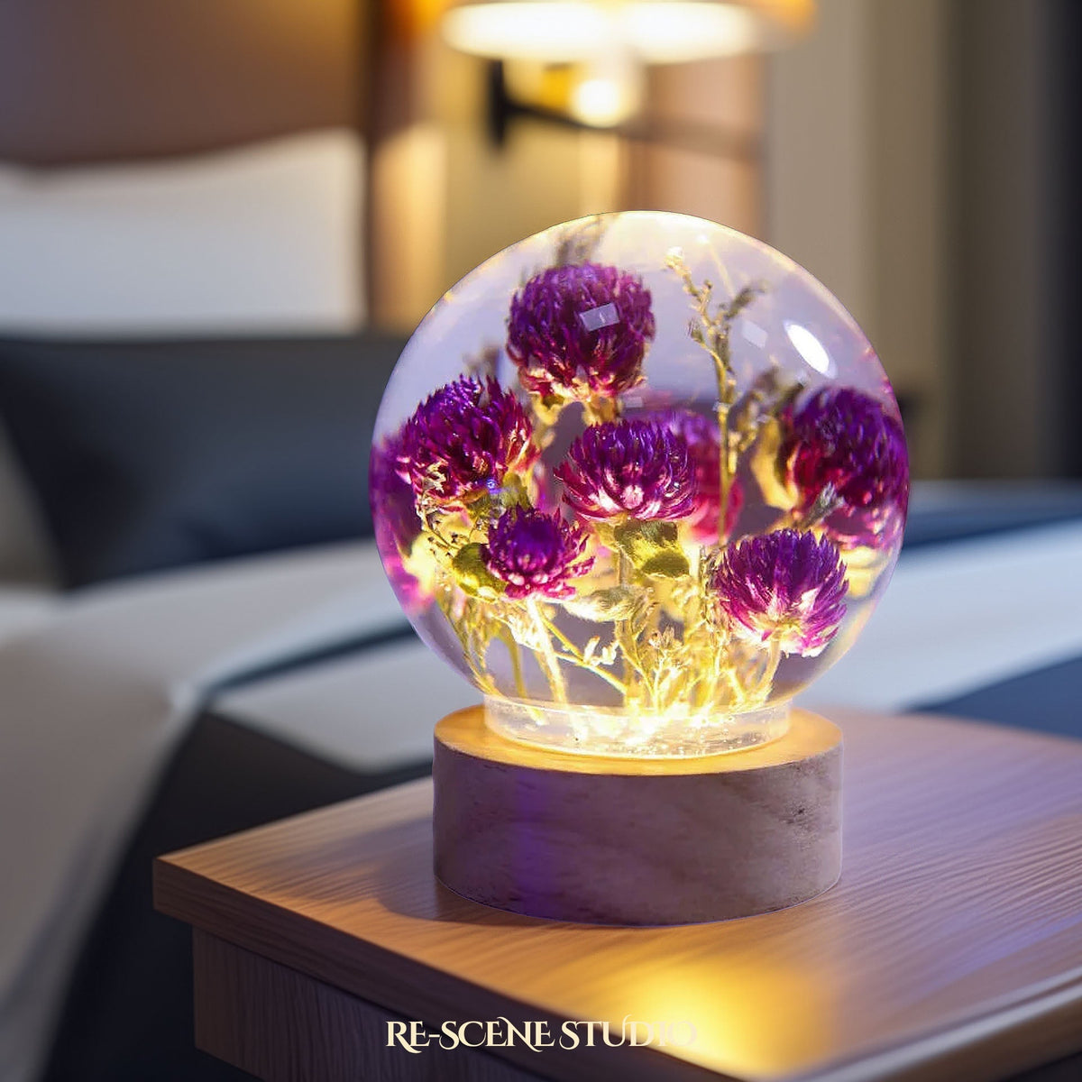 Globe Amaranth Sphere Resin Lamp — view 4