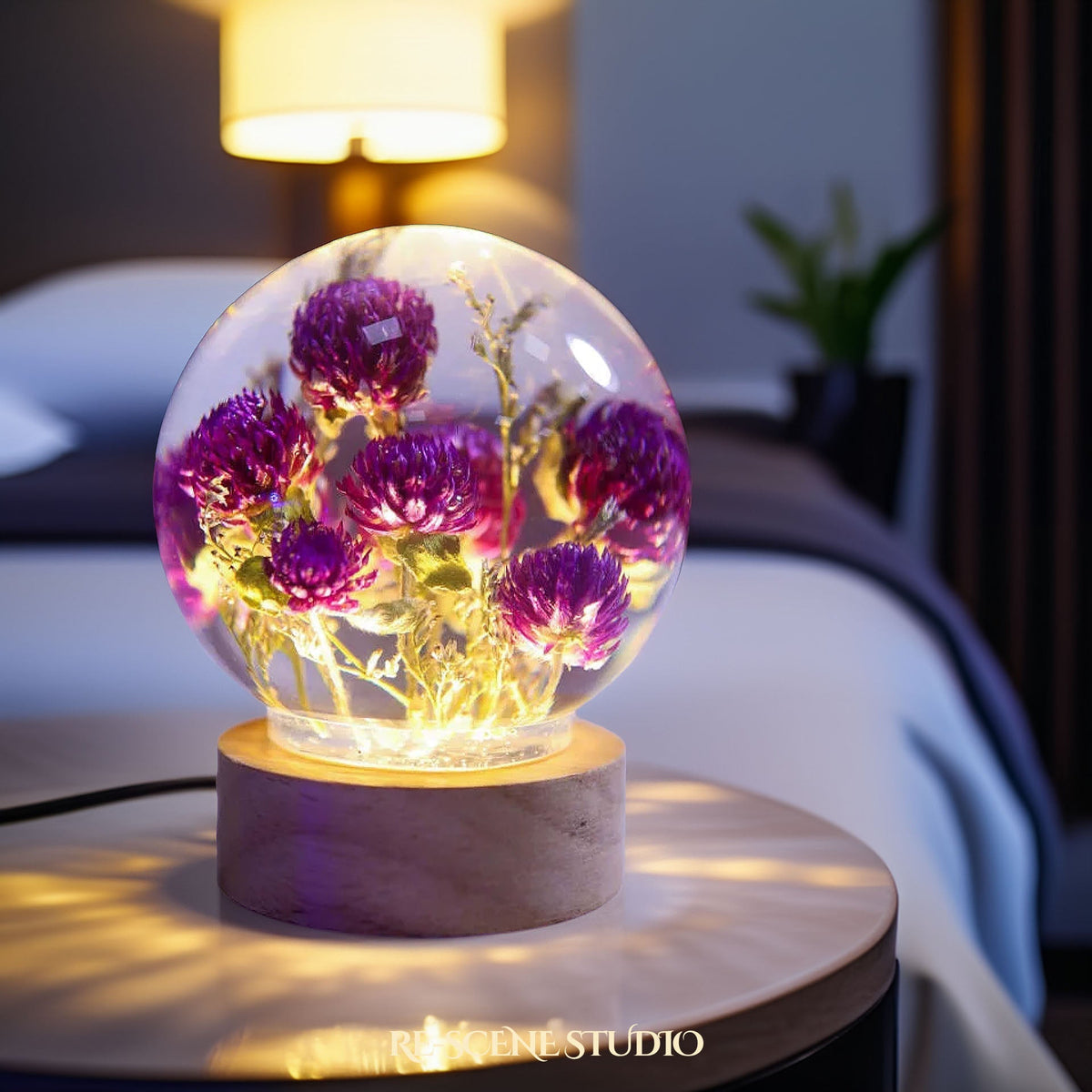 Globe Amaranth Sphere Resin Lamp — view 5
