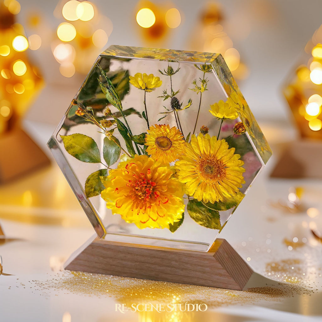 Golden Daisy Blossom Resin Lamp