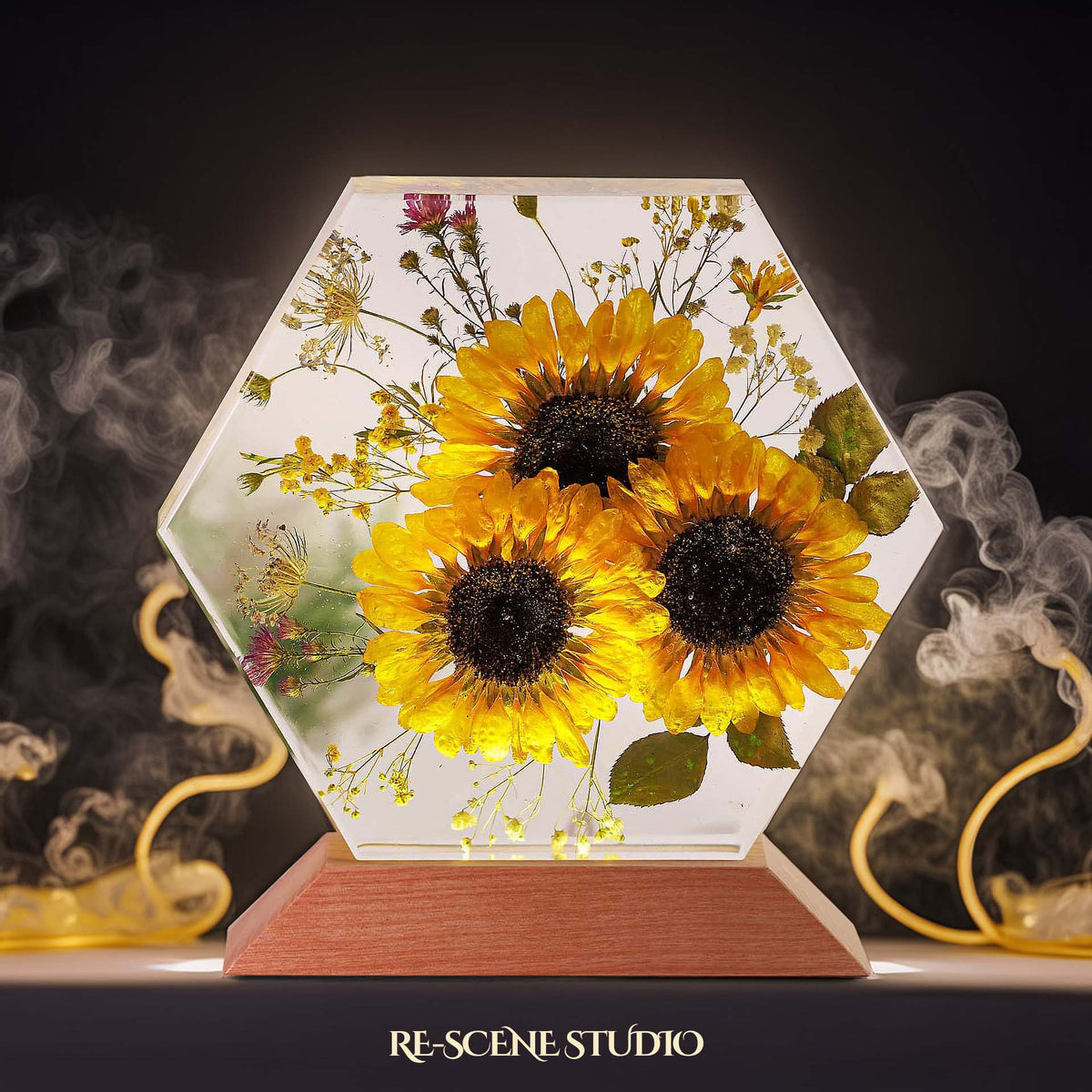 Golden Sun Trio Resin Lamp — view 2