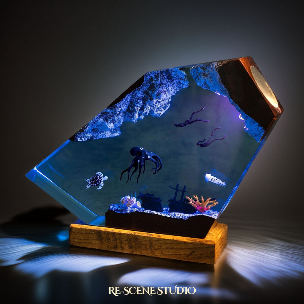Deep Sea Octopus & Divers Resin Lamp — view 3