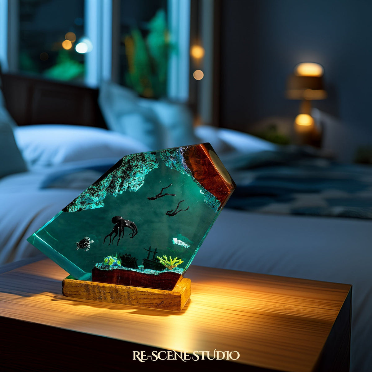 Deep Sea Octopus & Divers Resin Lamp — view 6