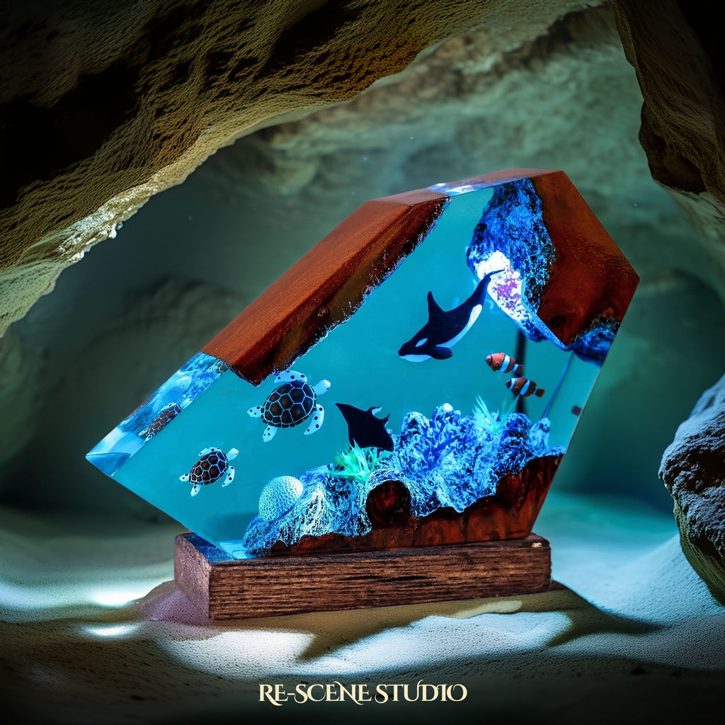 Orca & Sea Turtles Resin Lamp — view 2