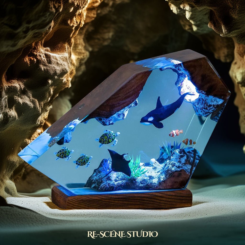 Orca & Sea Turtles Resin Lamp — view 3