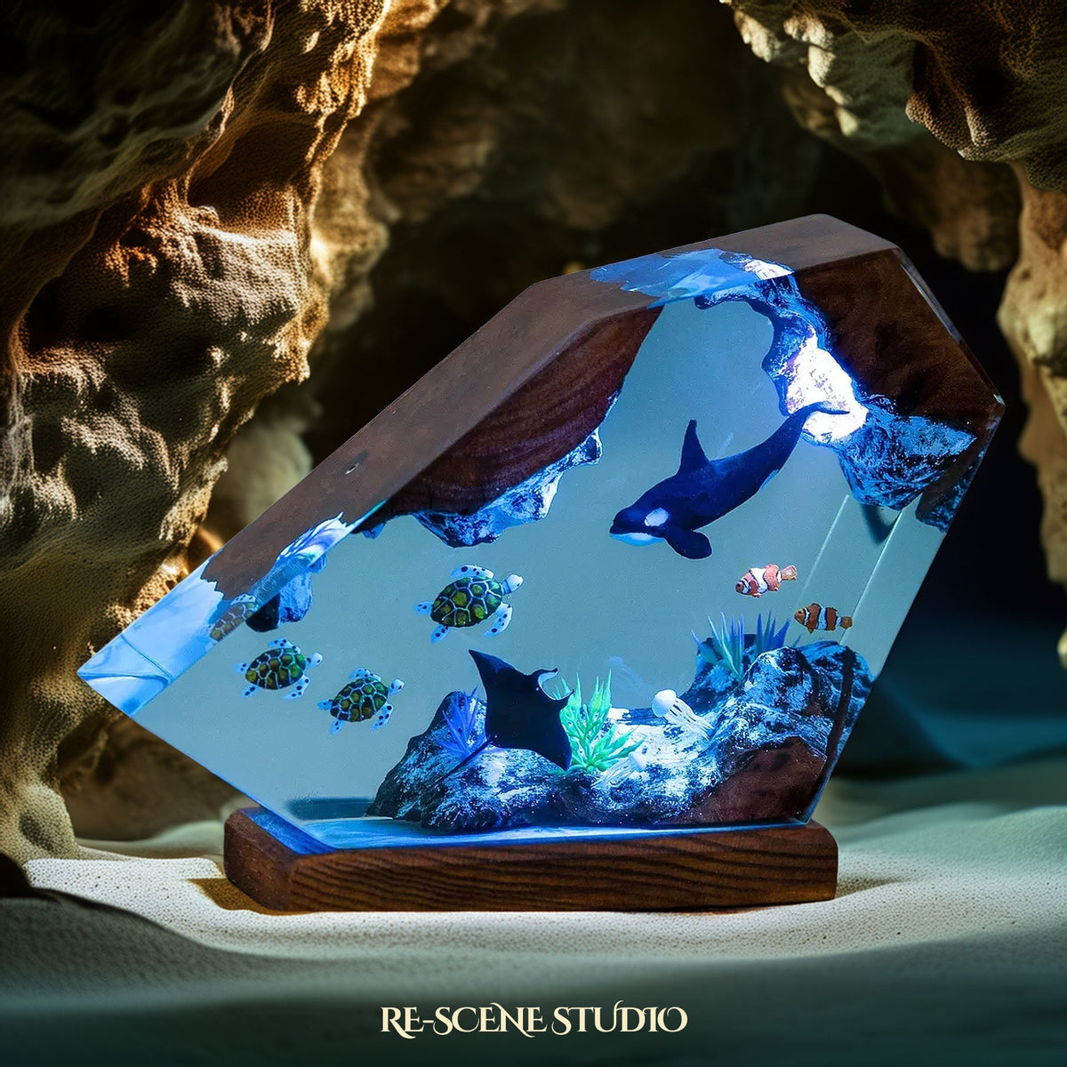 Orca & Sea Turtles Resin Lamp — view 3