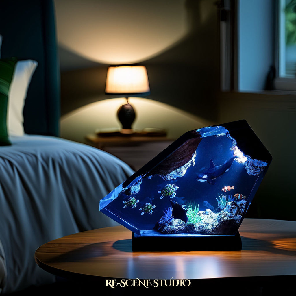 Orca & Sea Turtles Resin Lamp — view 4