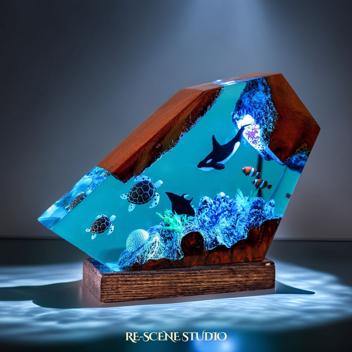 Orca & Sea Turtles Resin Lamp — view 5