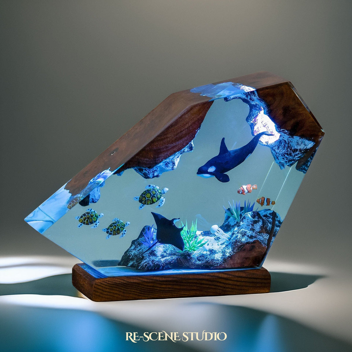 Orca & Sea Turtles Resin Lamp — view 6