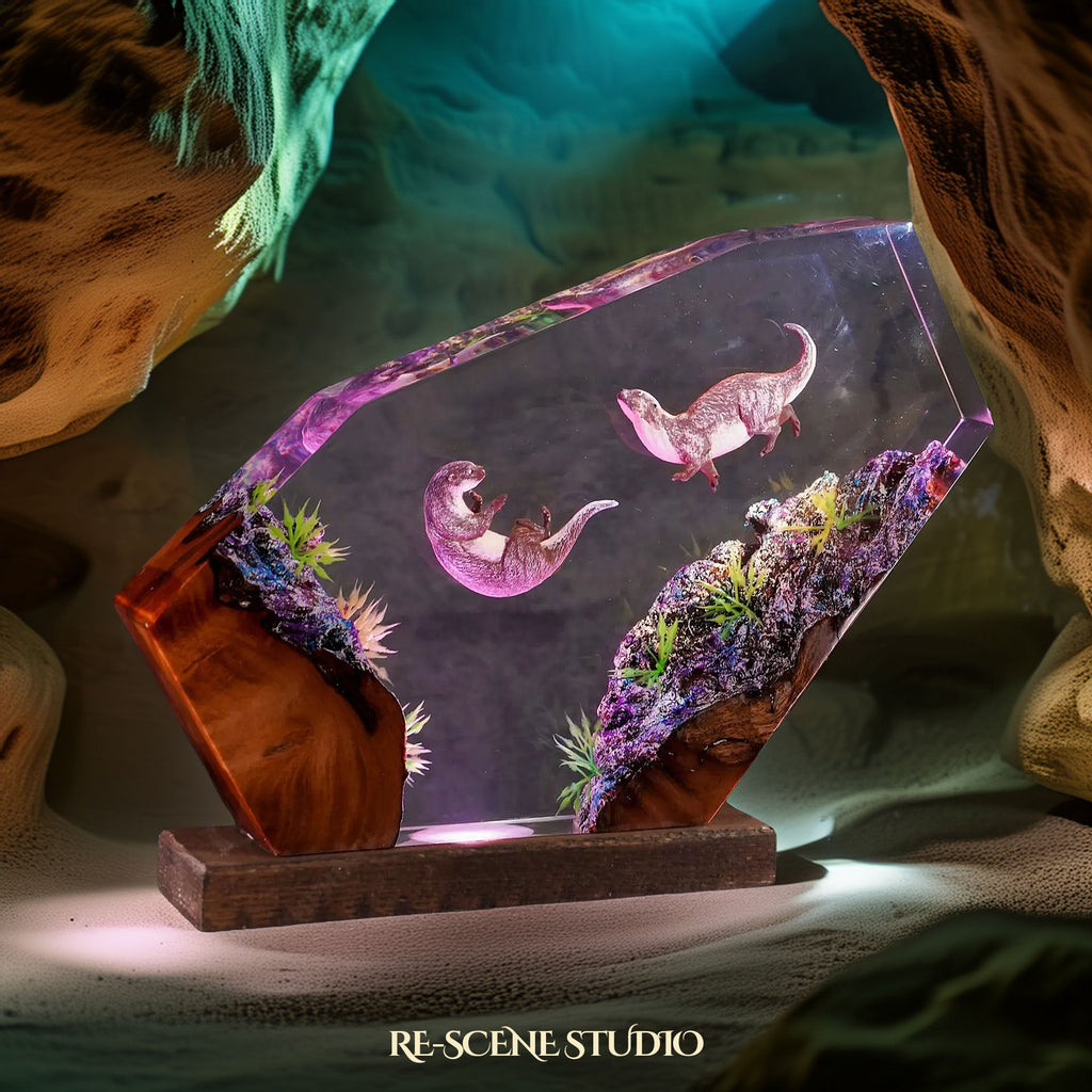 Sea Otters Resin Lamp — view 2