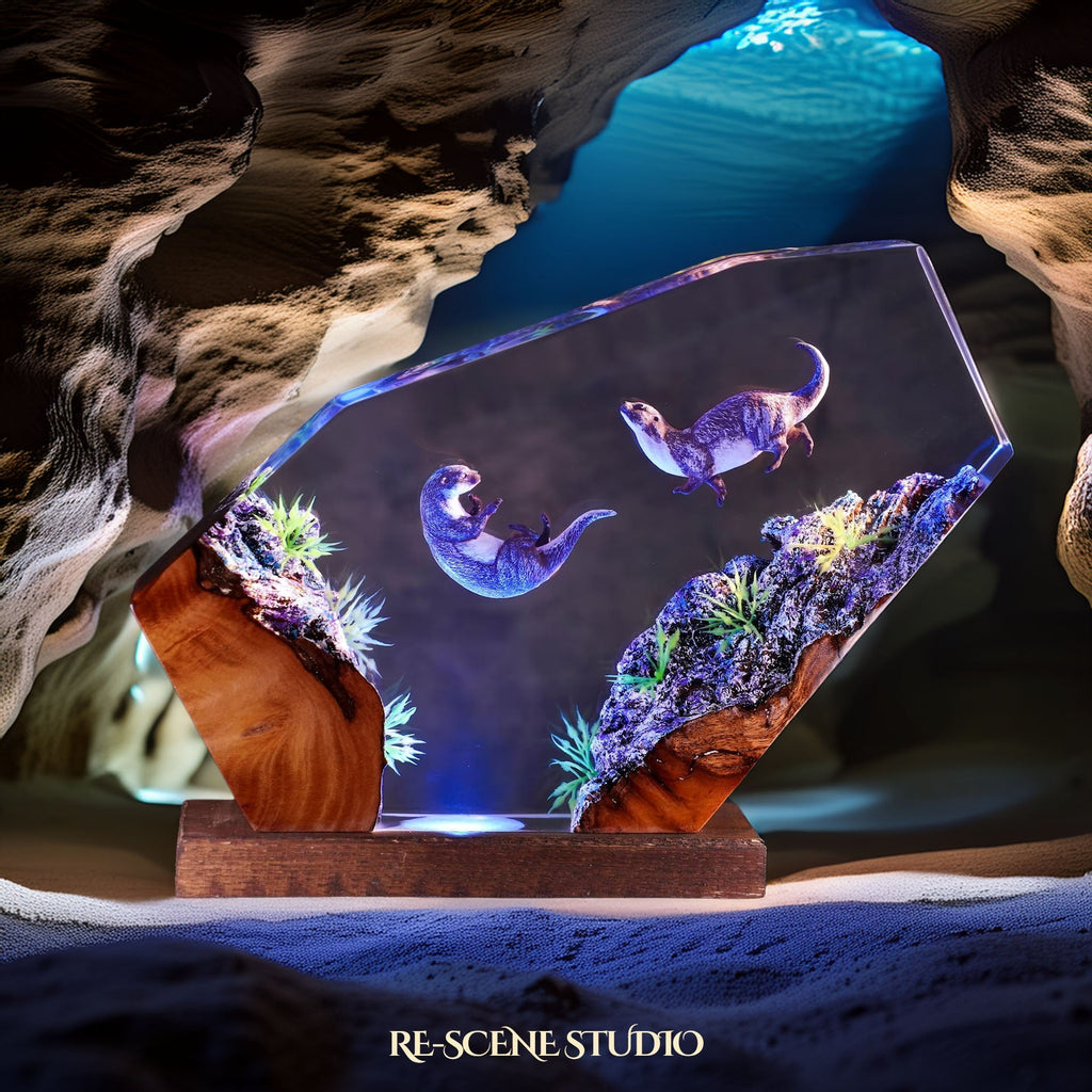 Sea Otters Resin Lamp — view 3