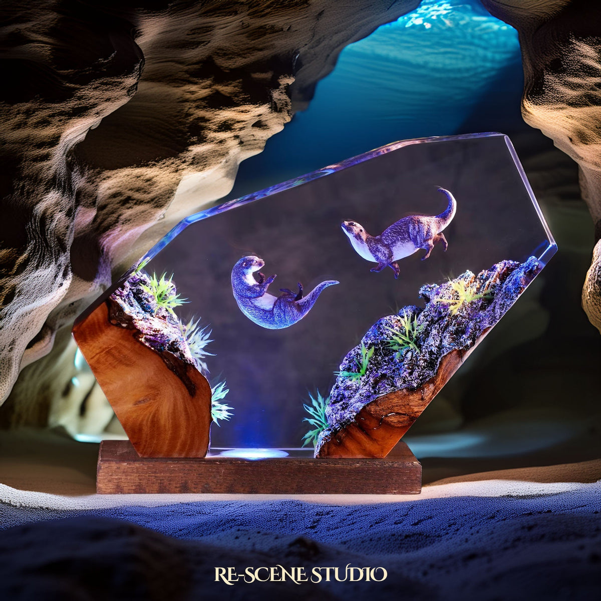 Sea Otters Resin Lamp — view 3