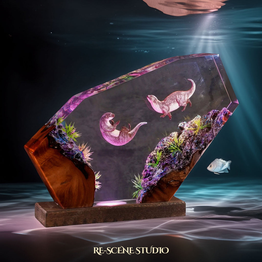 Sea Otters Resin Lamp — view 4