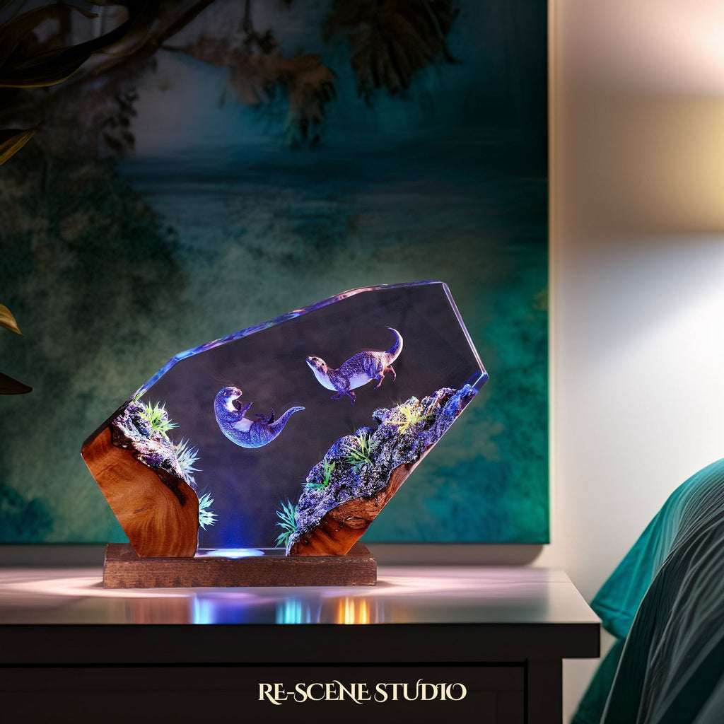 Sea Otters Resin Lamp — view 5