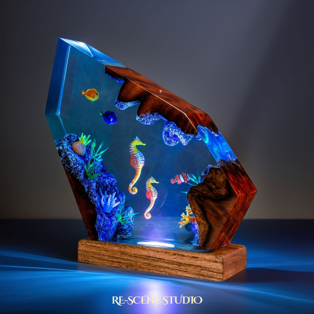 Twin Seahorses Resin Lamp — view 5