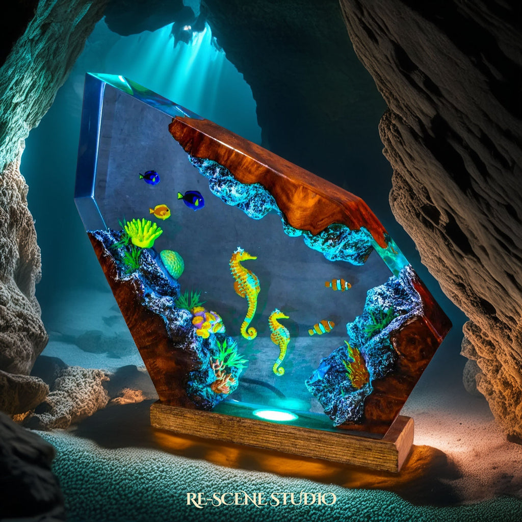 Twin Seahorses Resin Lamp — view 6