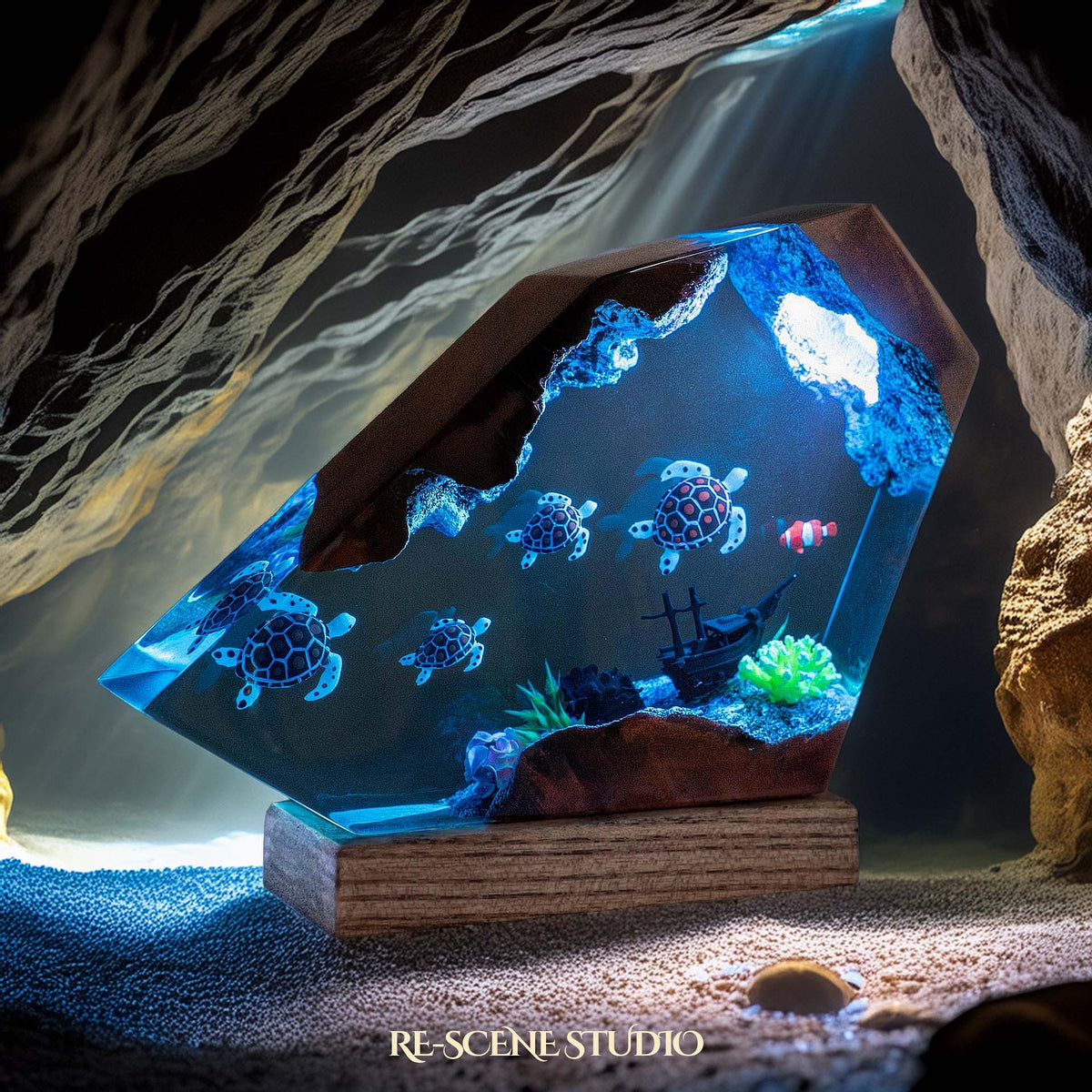 Sea Turtle Family Resin Lamp
