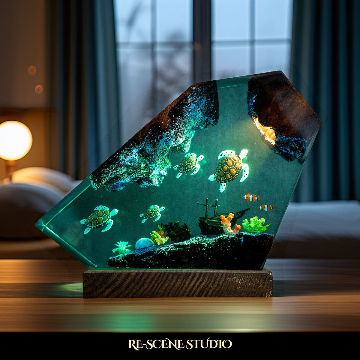 Sea Turtle Family Resin Lamp — view 2