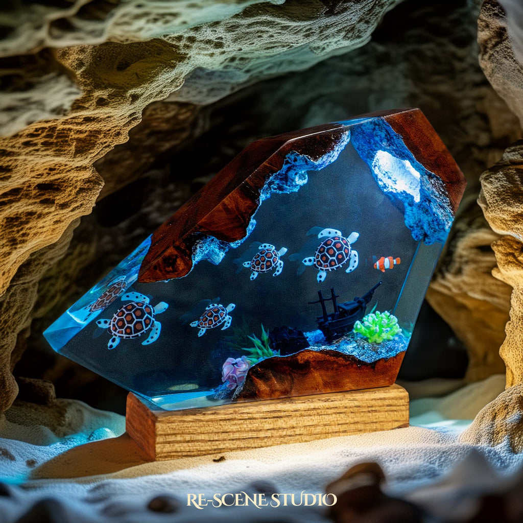 Sea Turtle Family Resin Lamp — view 3