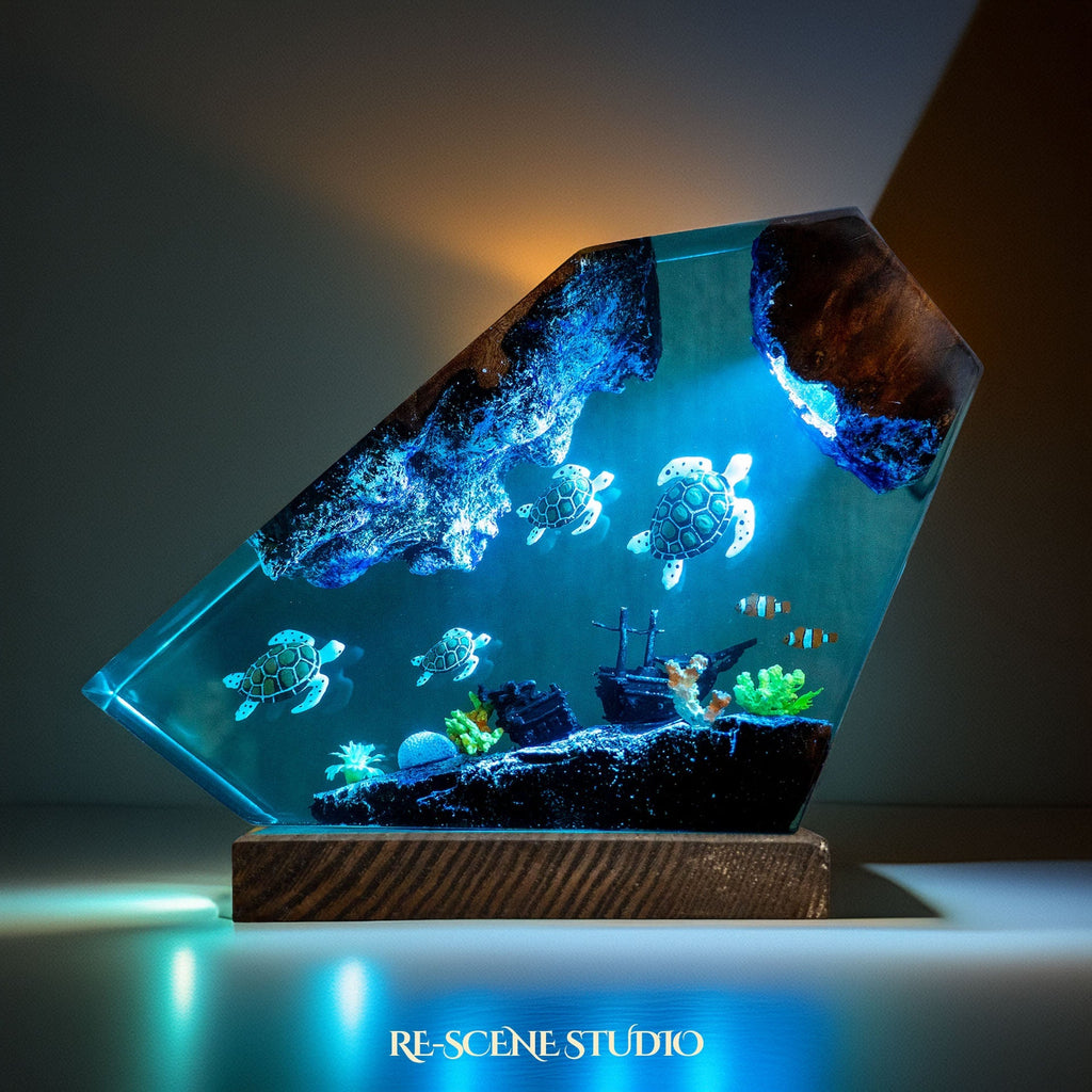 Sea Turtle Family Resin Lamp — view 4