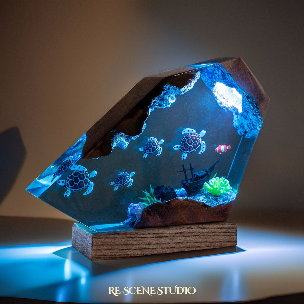 Sea Turtle Family Resin Lamp — view 5