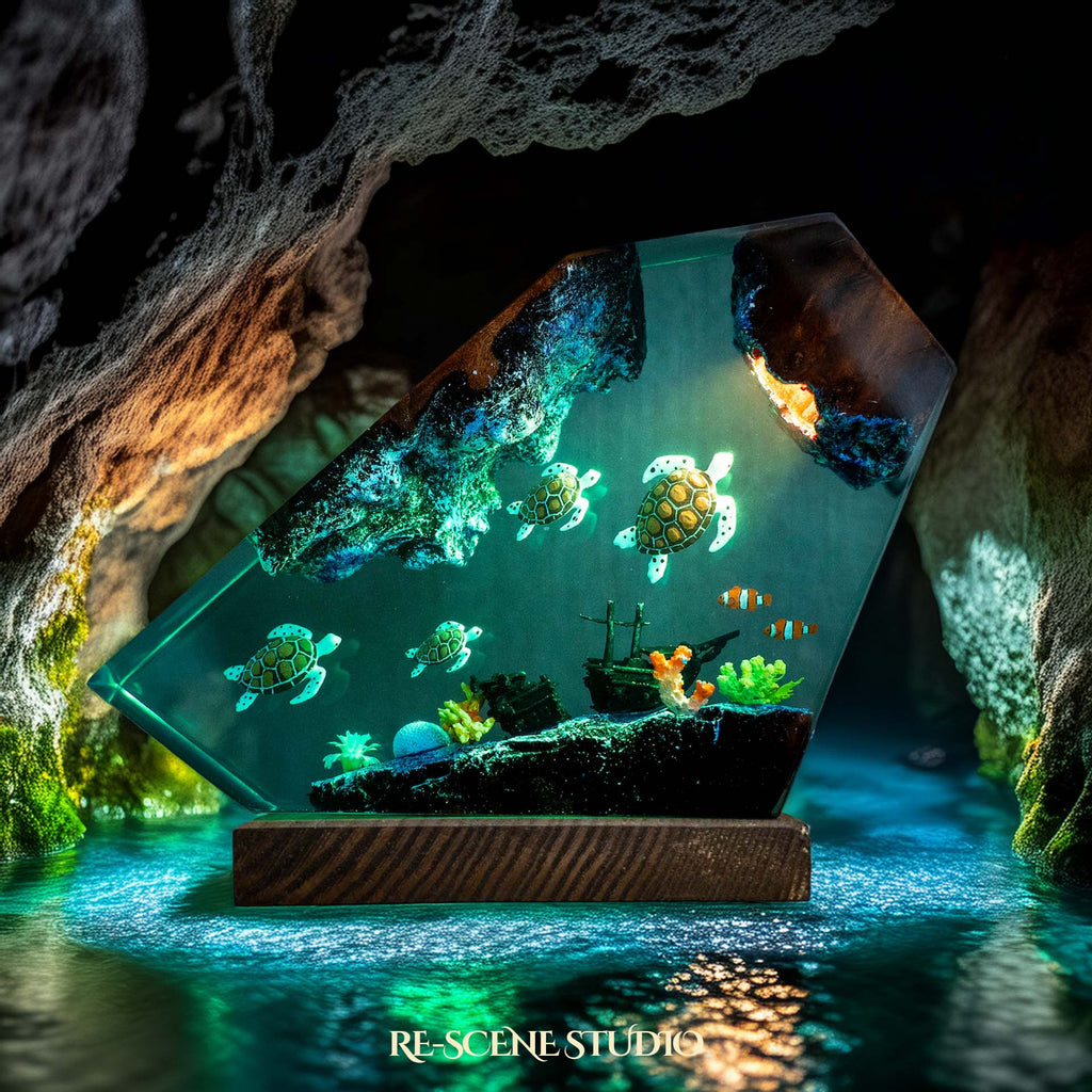 Sea Turtle Family Resin Lamp — view 6